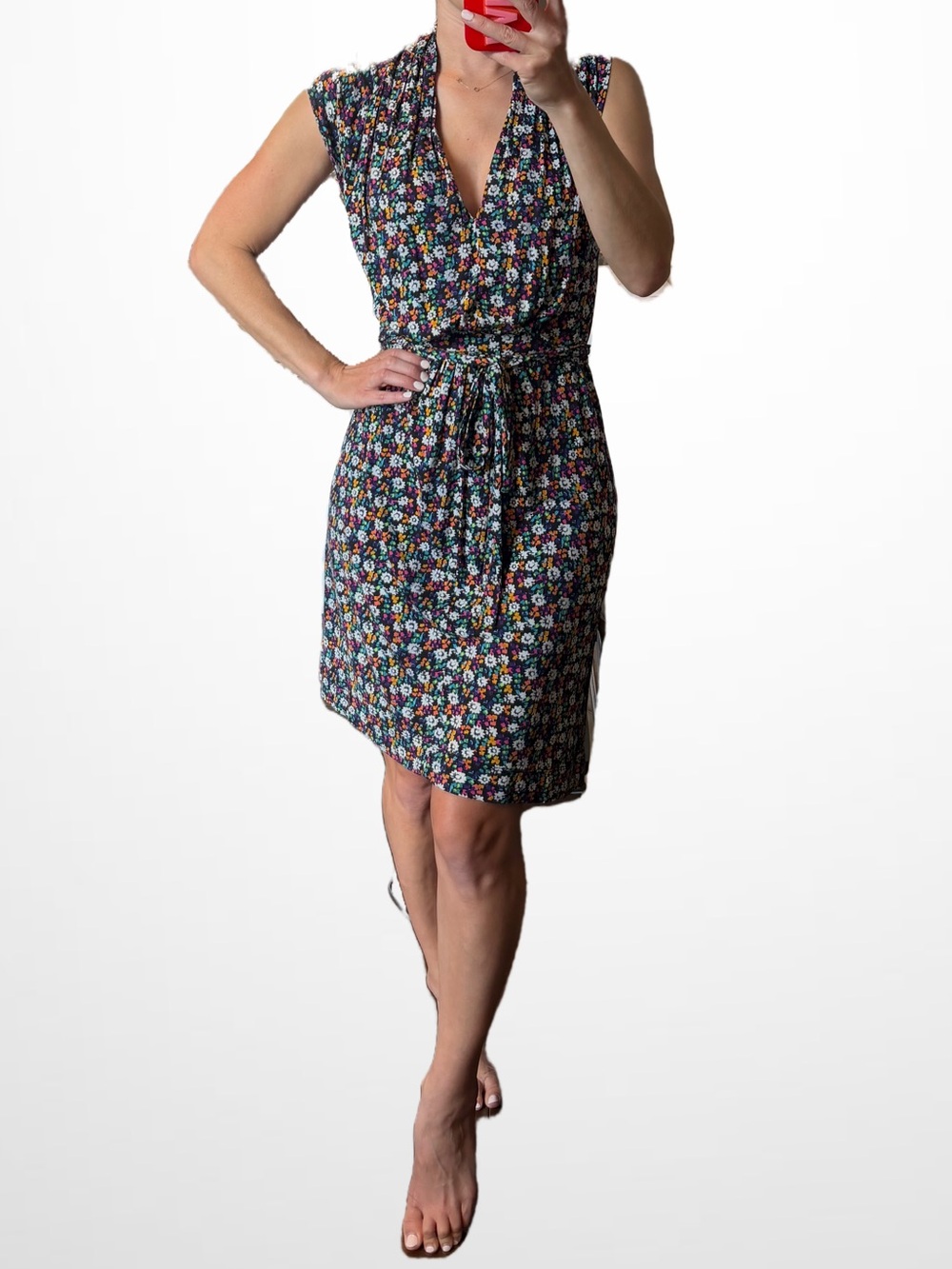 French Connection Black Floral Midi Dress with Multicolor Blooms